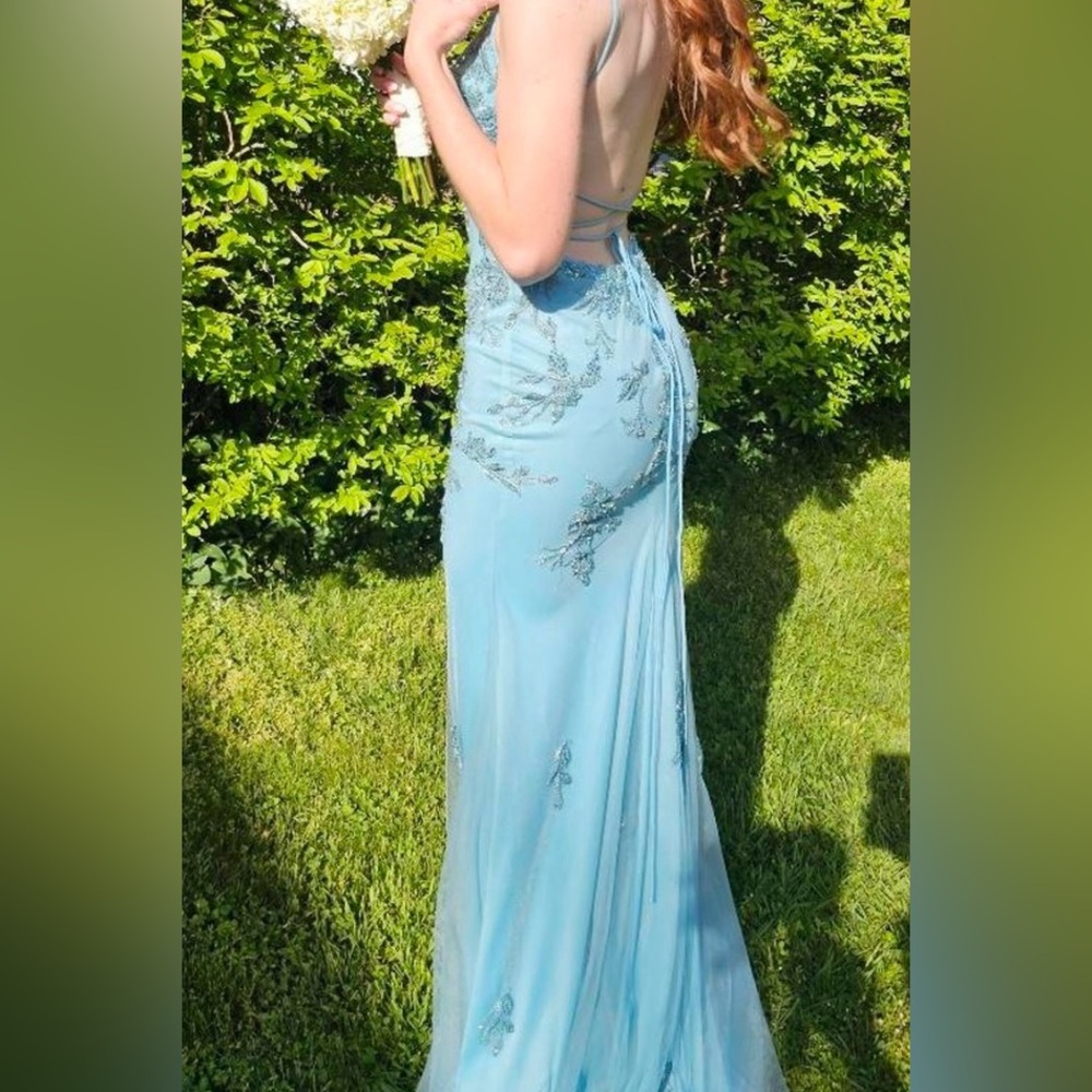 Faviana Pacific Blue Designer Gown size 4 - Picture 2 of 5